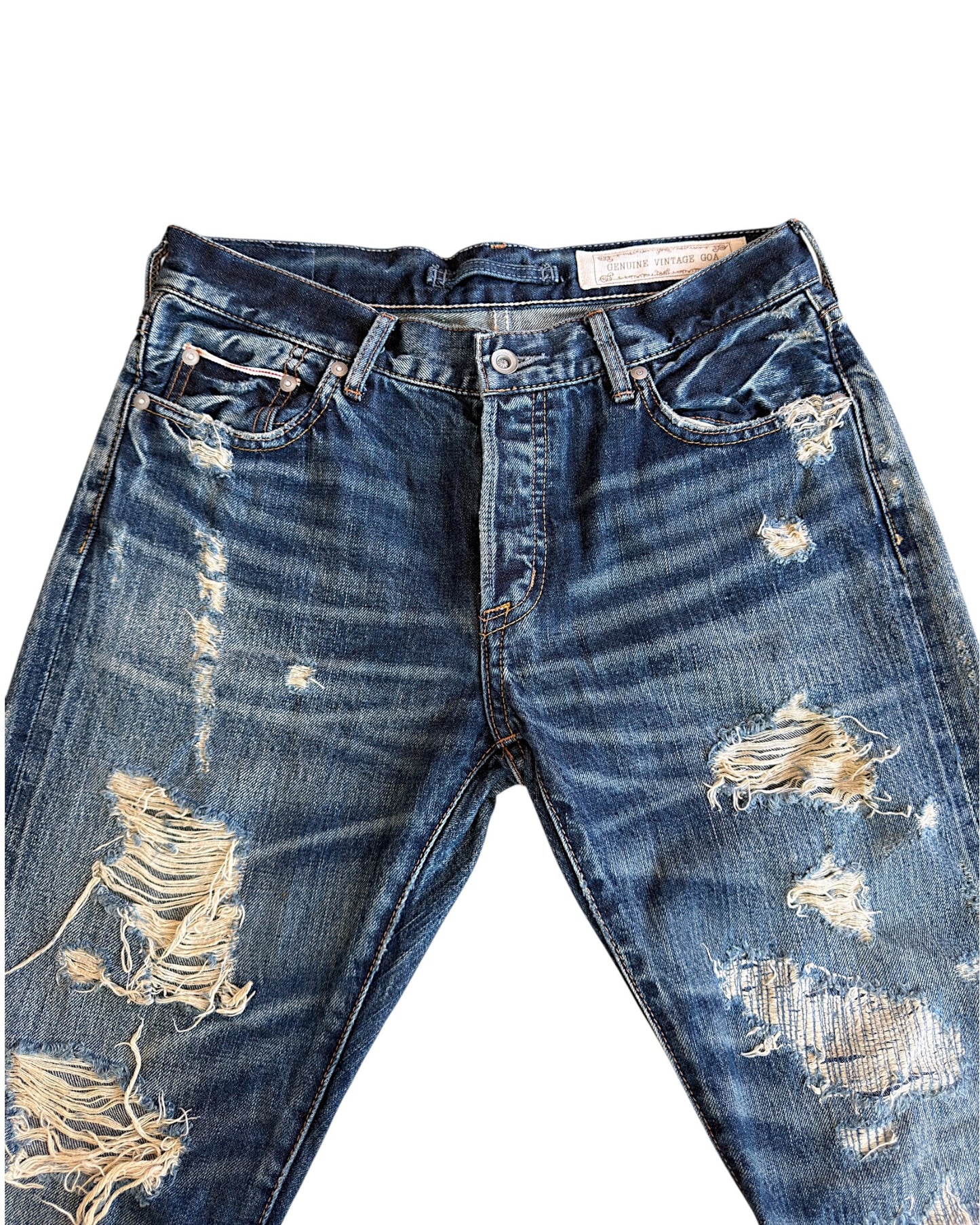 GOA Crash Distressed Repaired Raw Selvedge Denim Jeans
