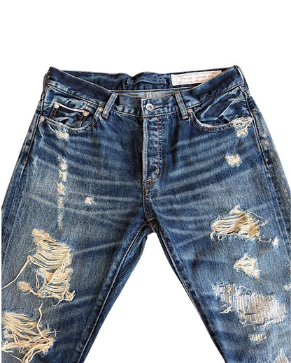 GOA Crash Distressed Repaired Raw Selvedge Denim Jeans