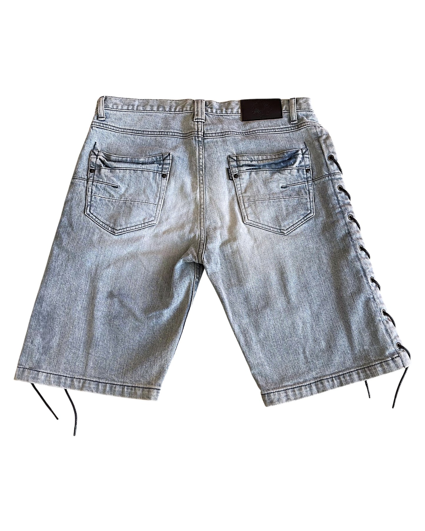Tornado Mart Side Lace-Up Light Blue Washed Denim Shorts