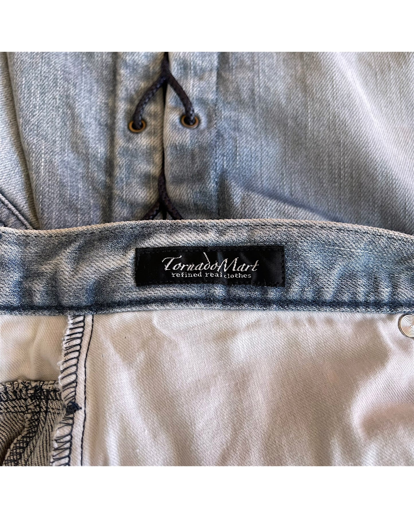 Tornado Mart Side Lace-Up Light Blue Washed Denim Shorts