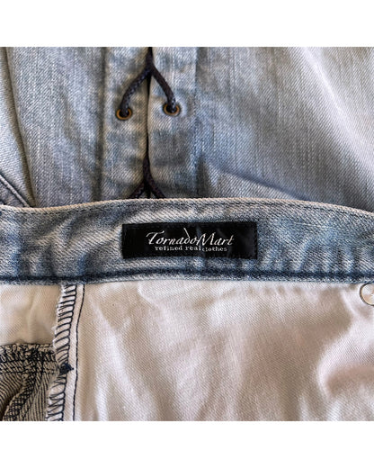 Tornado Mart Side Lace-Up Light Blue Washed Denim Shorts