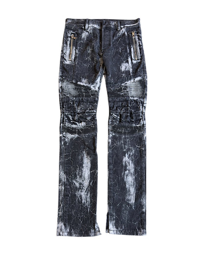 Balmain Batik Marble Print Slim Biker Denim Jeans