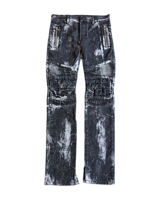 Balmain Batik Marble Print Slim Biker Denim Jeans