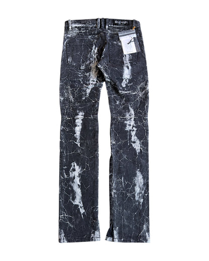 Balmain Batik Marble Print Slim Biker Denim Jeans