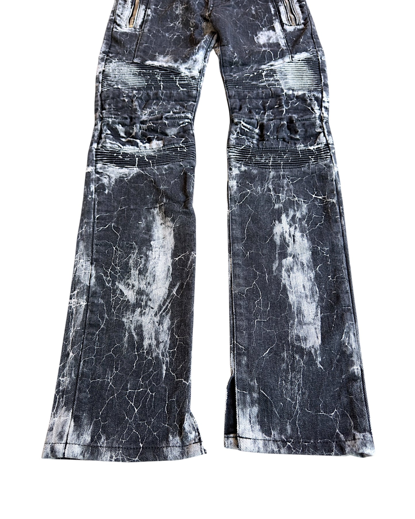 Balmain Batik Marble Print Slim Biker Denim Jeans