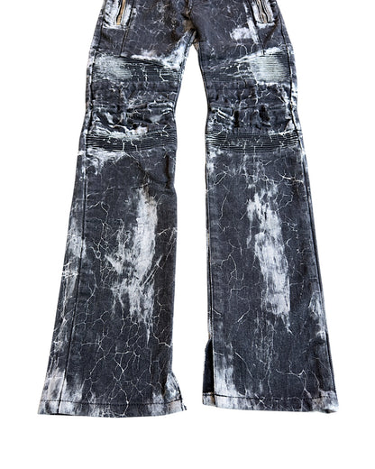 Balmain Batik Marble Print Slim Biker Denim Jeans