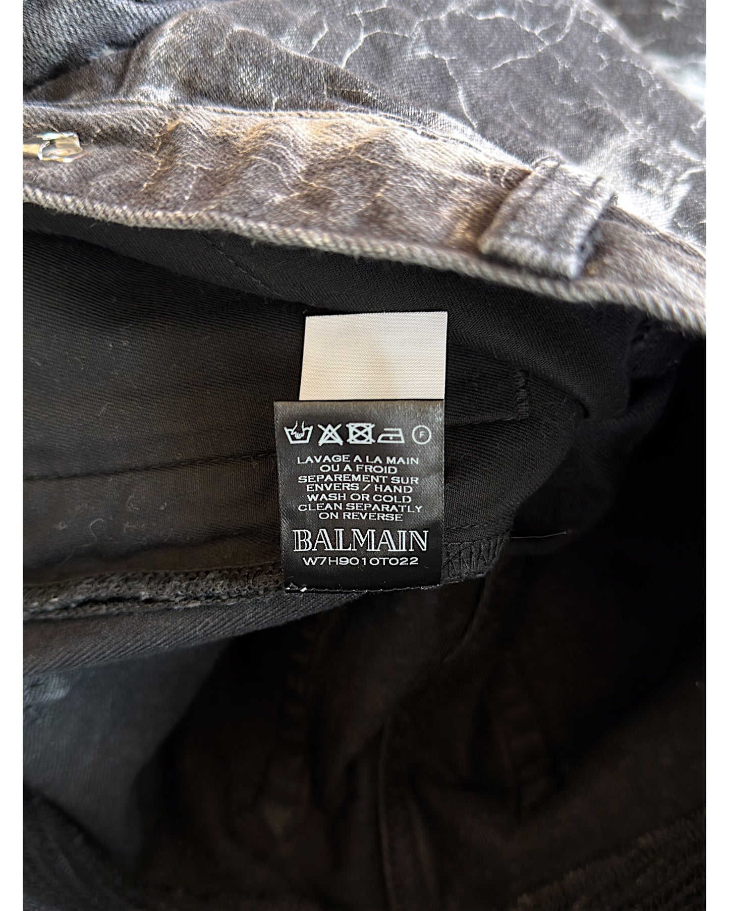 Balmain Batik Marble Print Slim Biker Denim Jeans