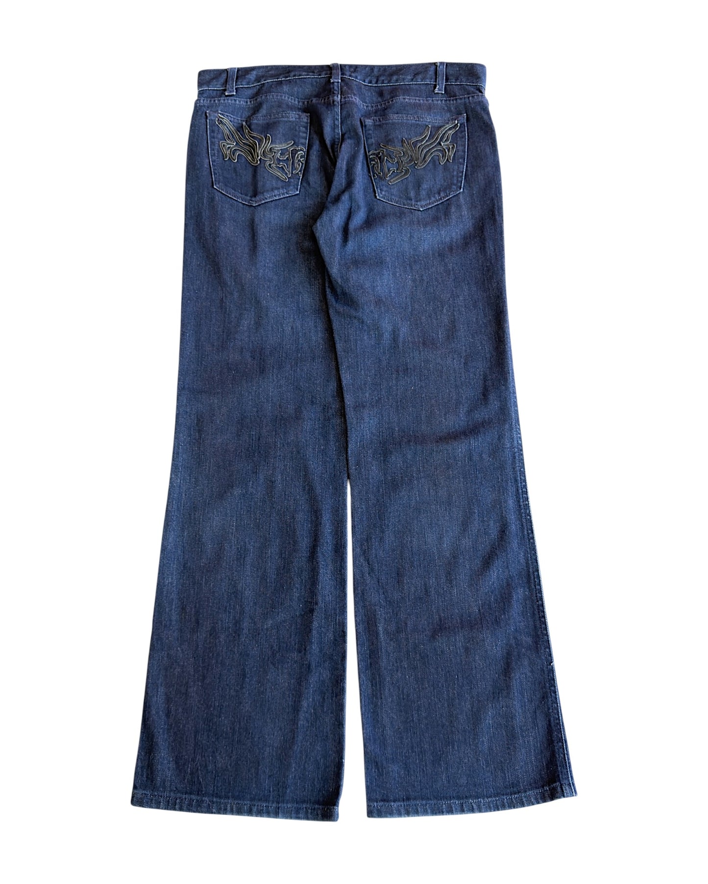 Roberto Cavalli Leather Pocket Indigo Blue Straight Denim Jeans