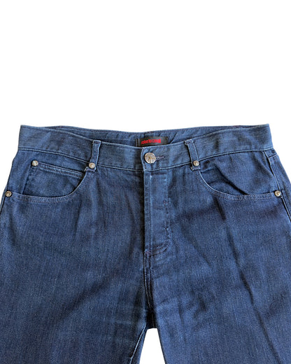 Roberto Cavalli Leather Pocket Indigo Blue Straight Denim Jeans