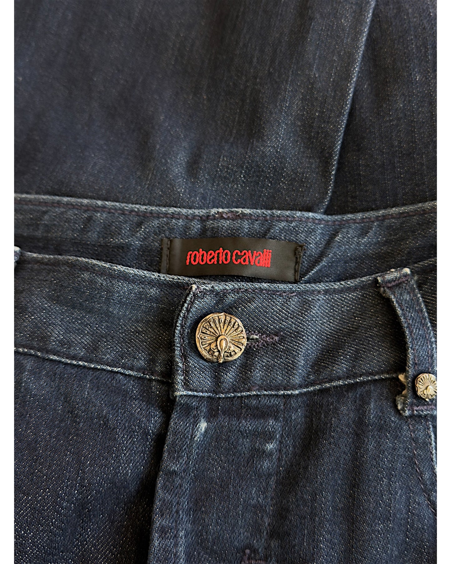 Roberto Cavalli Leather Pocket Indigo Blue Straight Denim Jeans