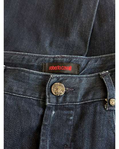 Roberto Cavalli Leather Pocket Indigo Blue Straight Denim Jeans