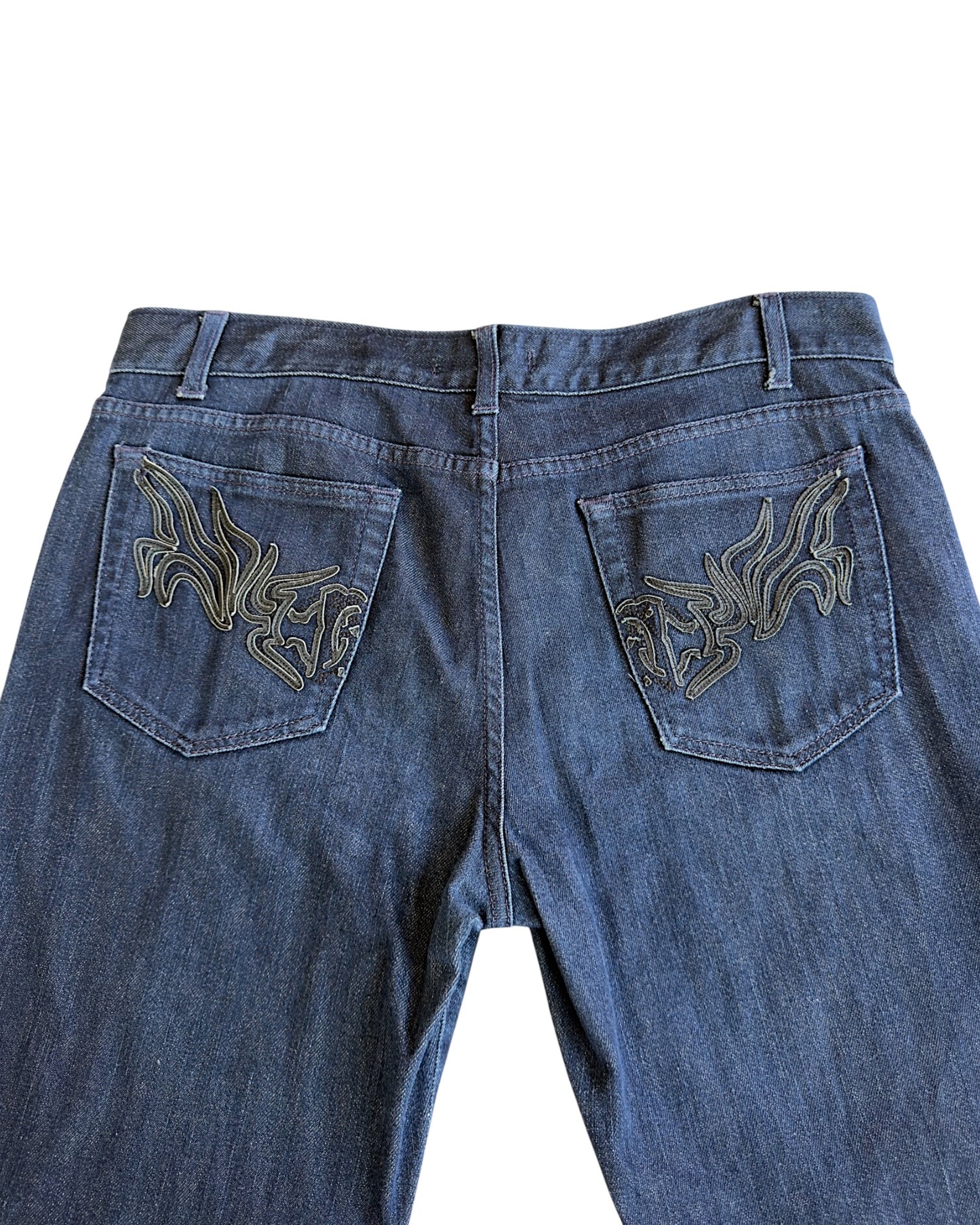 Roberto Cavalli Leather Pocket Indigo Blue Straight Denim Jeans