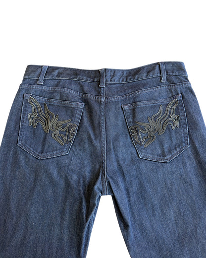 Roberto Cavalli Leather Pocket Indigo Blue Straight Denim Jeans