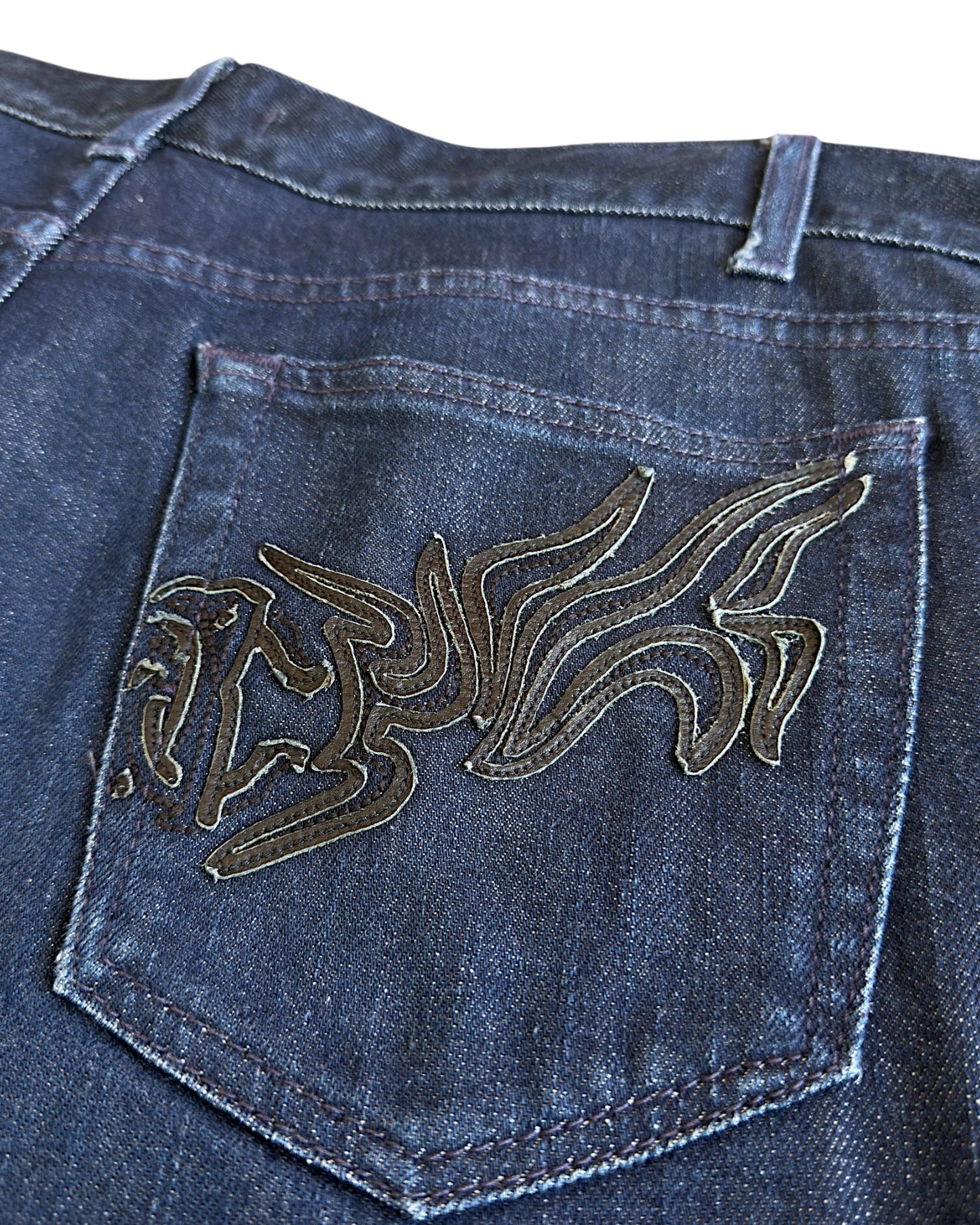 Roberto Cavalli Leather Pocket Indigo Blue Straight Denim Jeans
