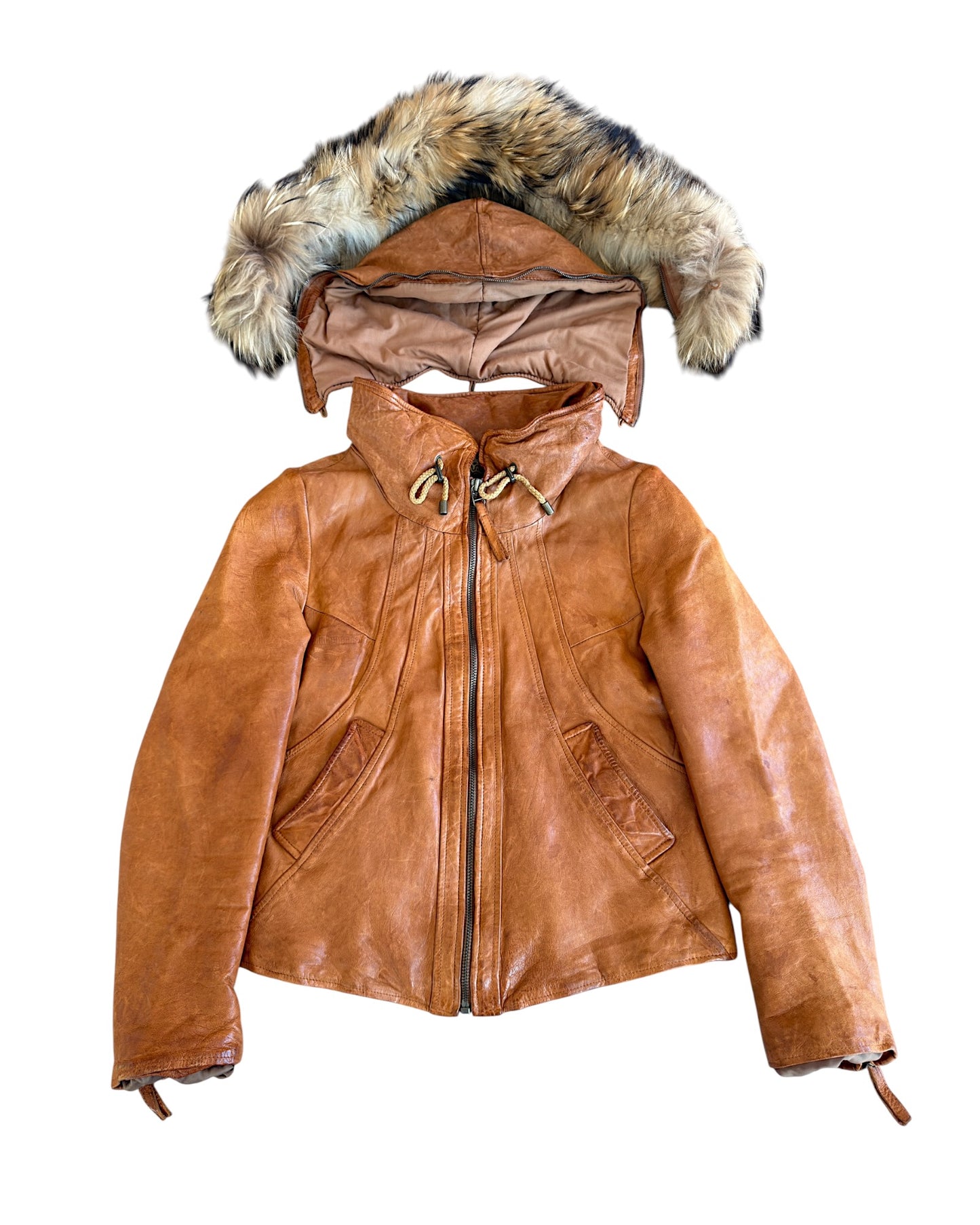 GOA Raccoon Fur Sheepskin Leather Riders Jacket