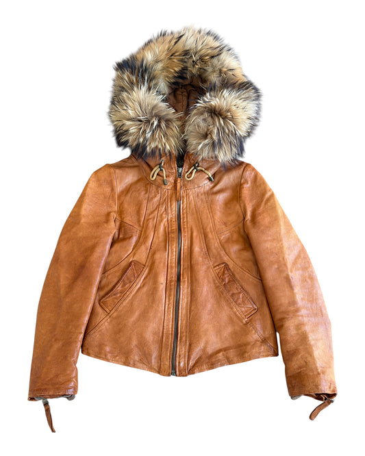 GOA Raccoon Fur Sheepskin Leather Riders Jacket