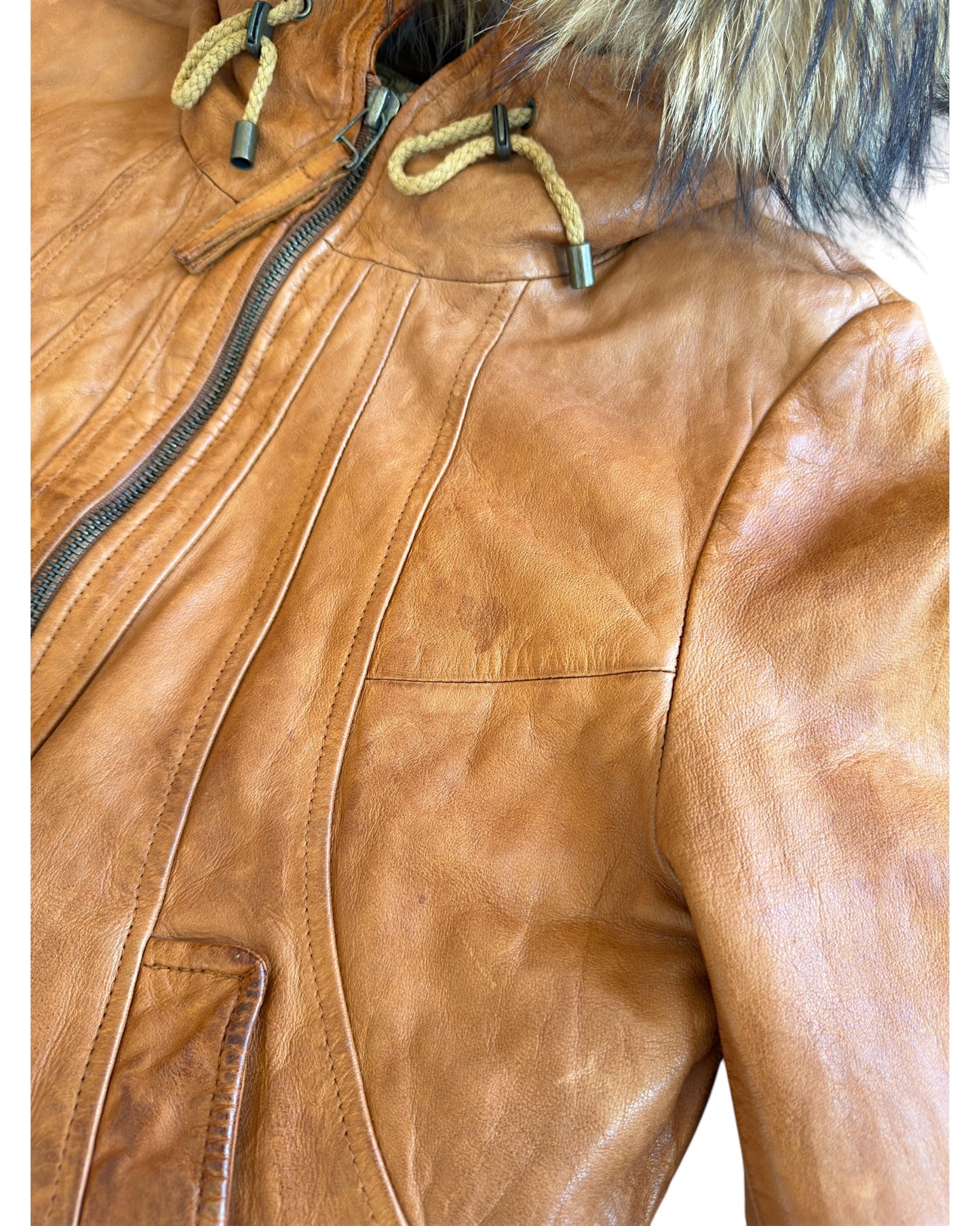 GOA Raccoon Fur Sheepskin Leather Riders Jacket
