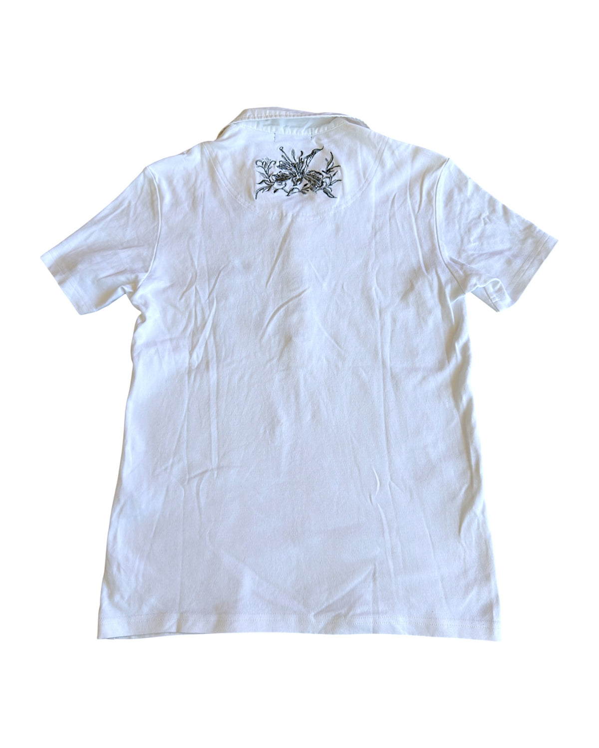 Tornado Mart Floral Embroidery Snap Button Up Polo Shirt