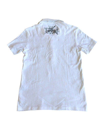 Tornado Mart Floral Embroidery Snap Button Up Polo Shirt
