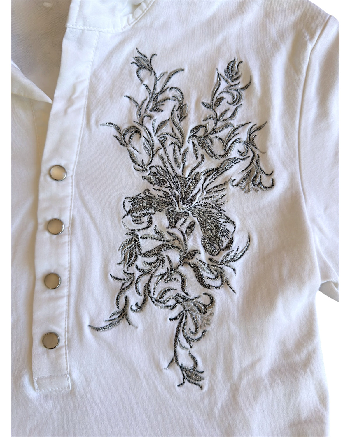 Tornado Mart Floral Embroidery Snap Button Up Polo Shirt