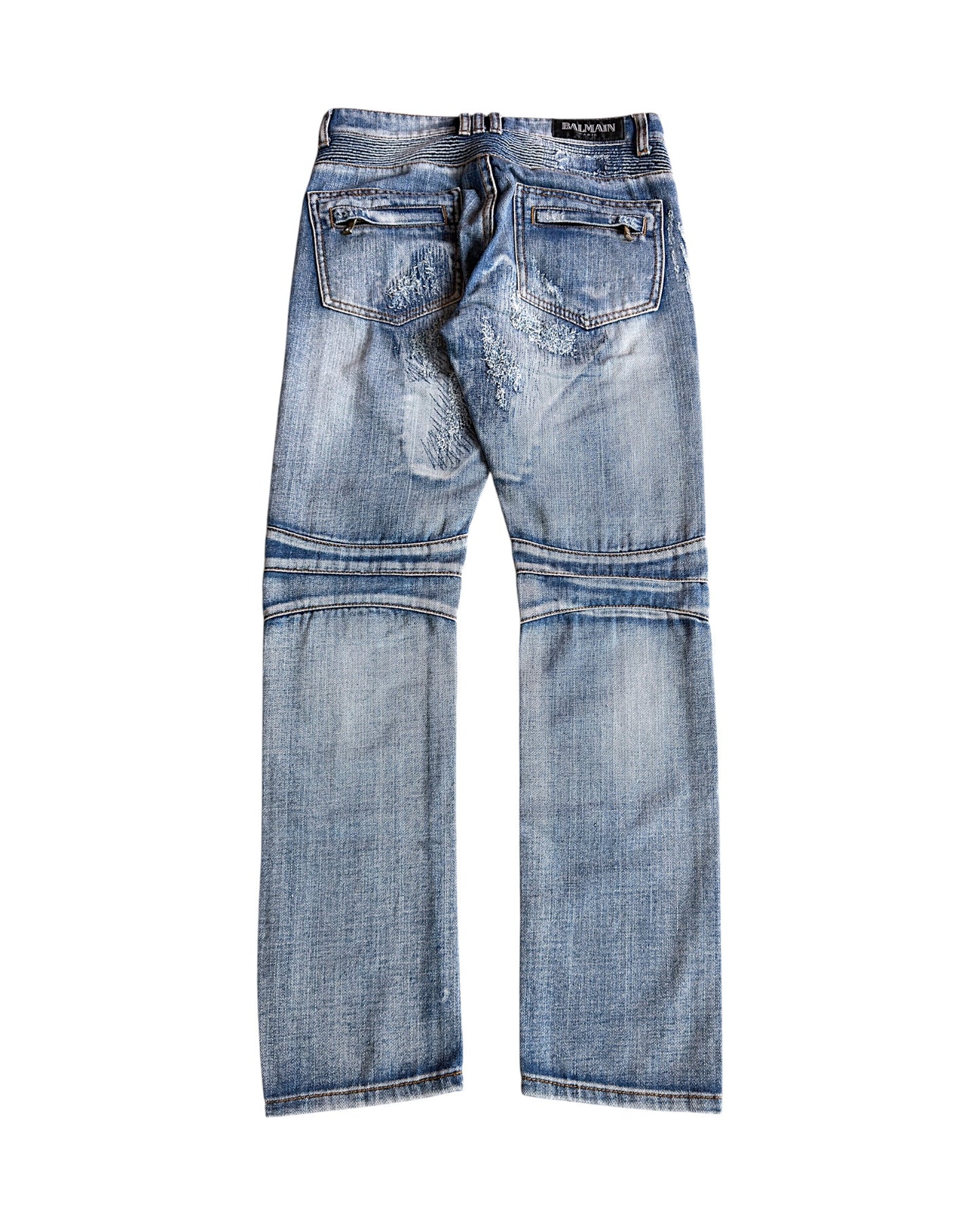 Balmain SS10 Decarnin Patchwork Distressed Repaired Biker Denim Jeans