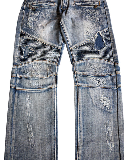 Balmain SS10 Decarnin Patchwork Distressed Repaired Biker Denim Jeans