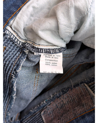 Balmain SS10 Decarnin Patchwork Distressed Repaired Biker Denim Jeans