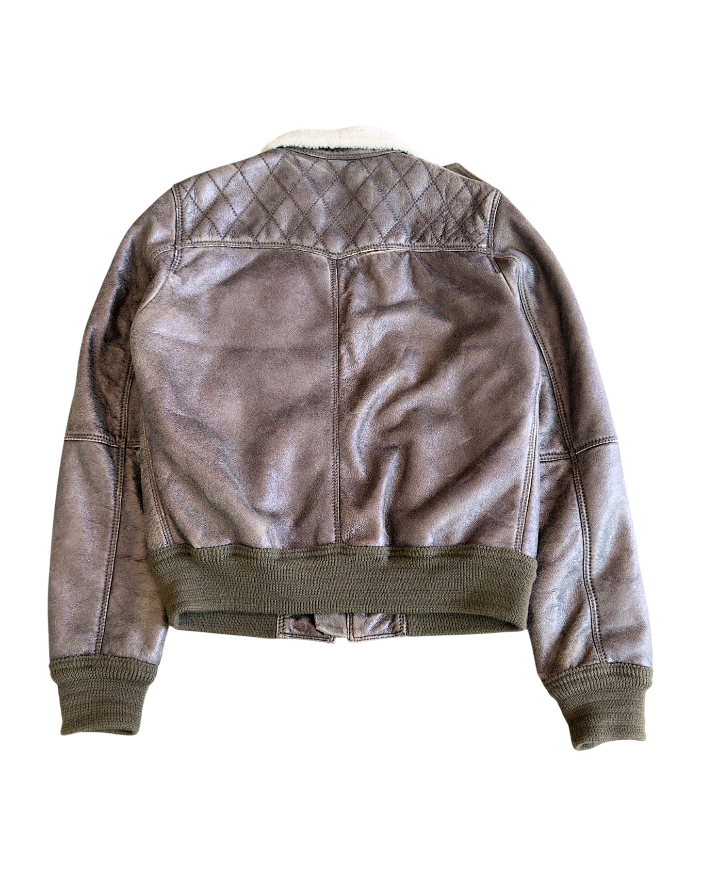 Roberto Cavalli Shearling Lined Aviator Cracked Leather Jacket