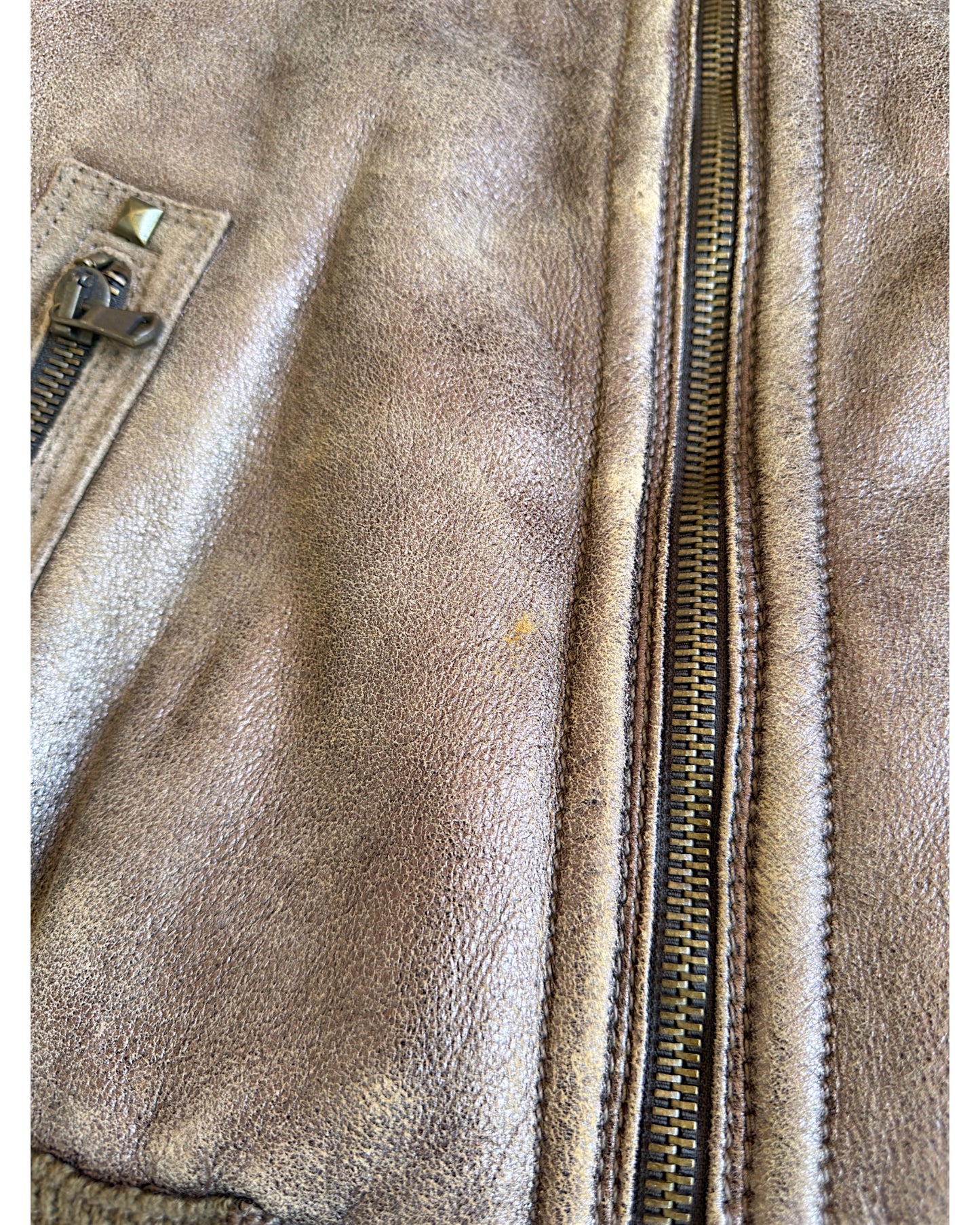 Roberto Cavalli Shearling Lined Aviator Cracked Leather Jacket