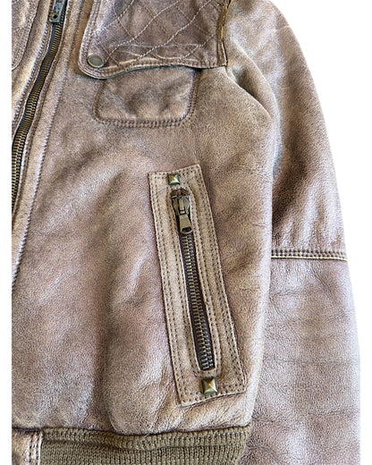 Roberto Cavalli Shearling Lined Aviator Cracked Leather Jacket