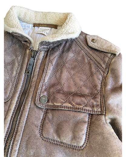 Roberto Cavalli Shearling Lined Aviator Cracked Leather Jacket