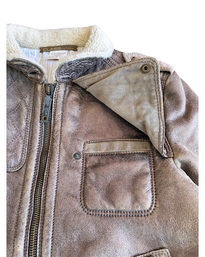 Roberto Cavalli Shearling Lined Aviator Cracked Leather Jacket
