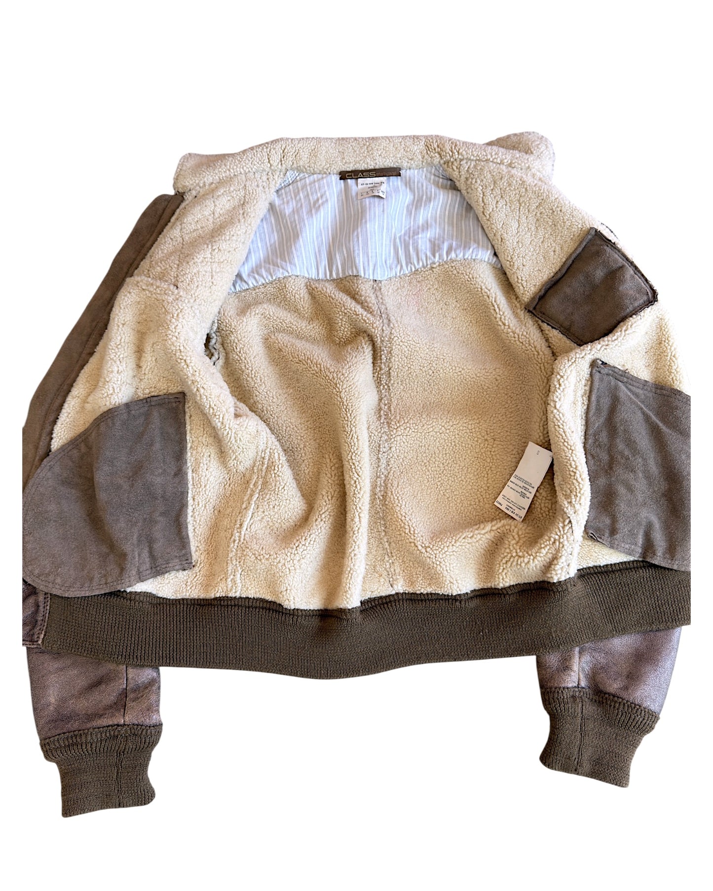 Roberto Cavalli Shearling Lined Aviator Cracked Leather Jacket