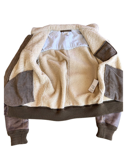 Roberto Cavalli Shearling Lined Aviator Cracked Leather Jacket