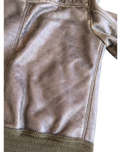 Roberto Cavalli Shearling Lined Aviator Cracked Leather Jacket