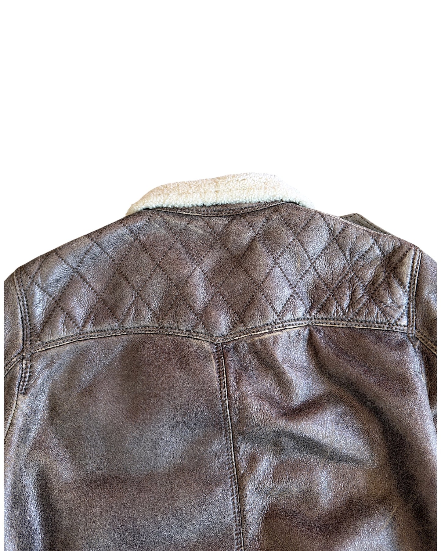 Roberto Cavalli Shearling Lined Aviator Cracked Leather Jacket