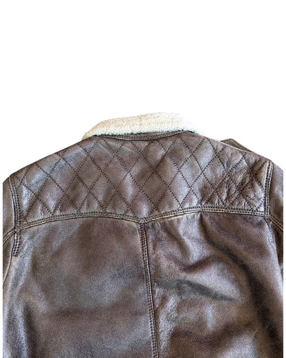 Roberto Cavalli Shearling Lined Aviator Cracked Leather Jacket