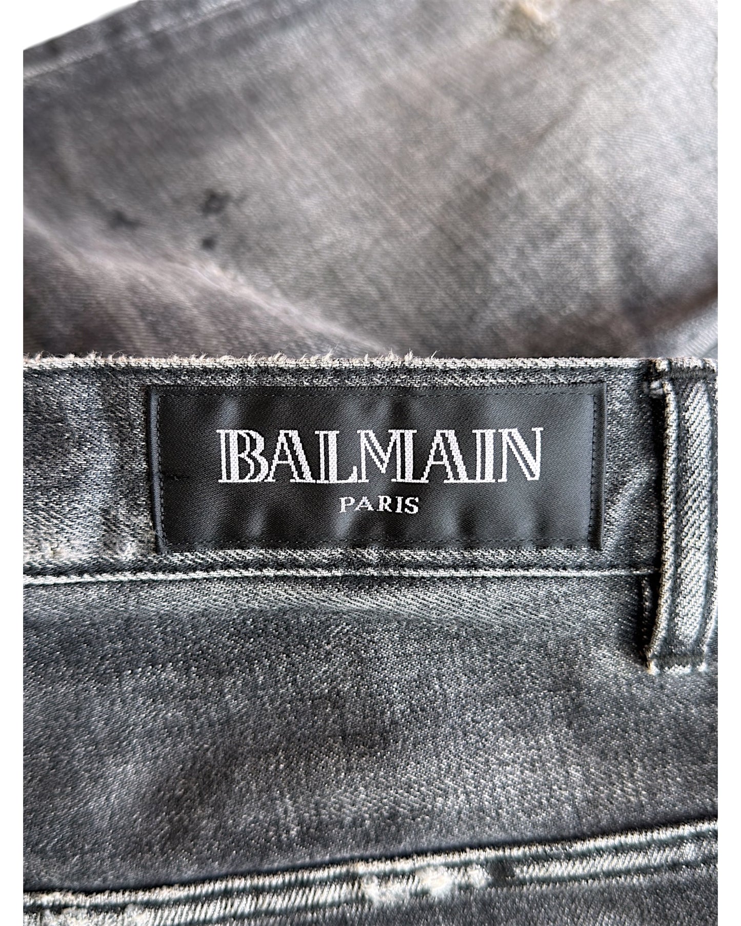 Balmain SS12 Decarnin Paint Distressed Asymmetric Denim Shorts