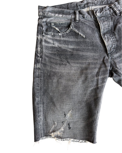 Balmain SS12 Decarnin Paint Distressed Asymmetric Denim Shorts