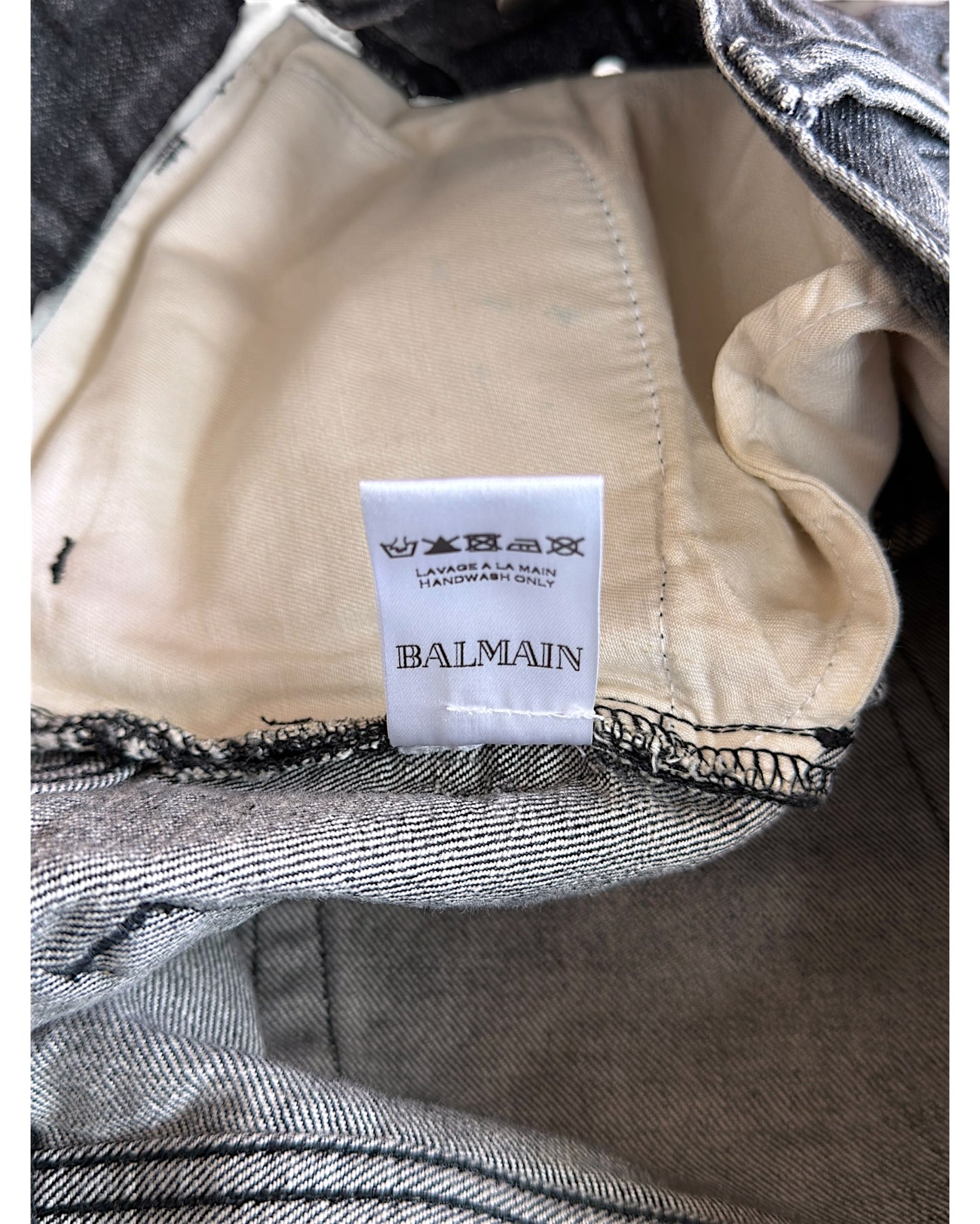 Balmain SS12 Decarnin Paint Distressed Asymmetric Denim Shorts