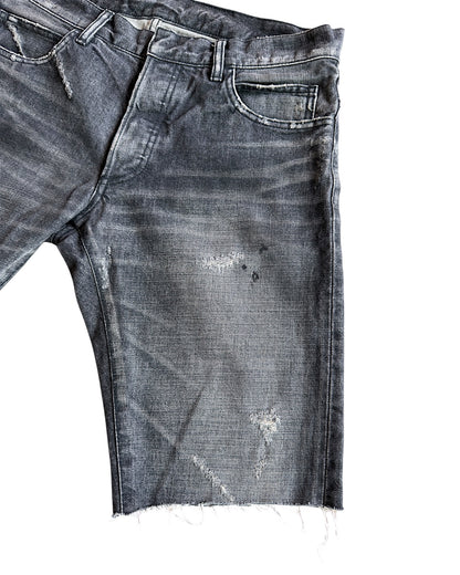 Balmain SS12 Decarnin Paint Distressed Asymmetric Denim Shorts