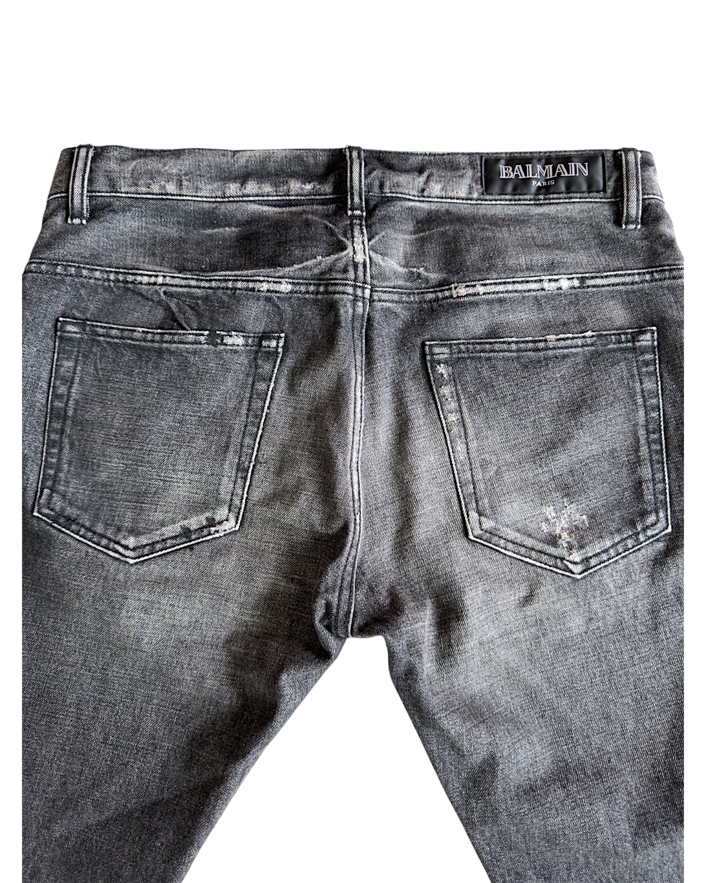 Balmain SS12 Decarnin Paint Distressed Asymmetric Denim Shorts