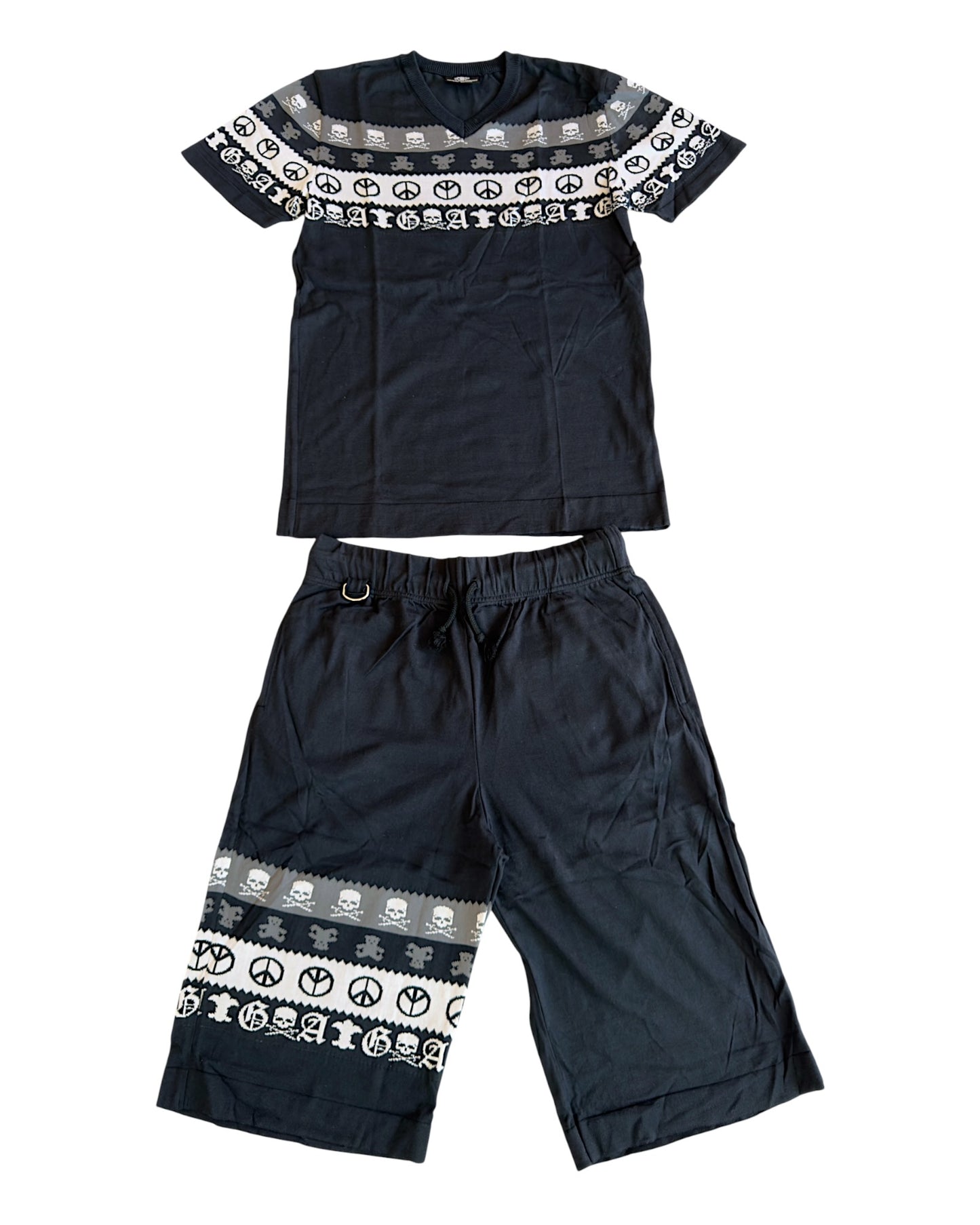 A&G Rock Fleur De Lis Skull Cotton/Silk Knit Shirt & Shorts Set