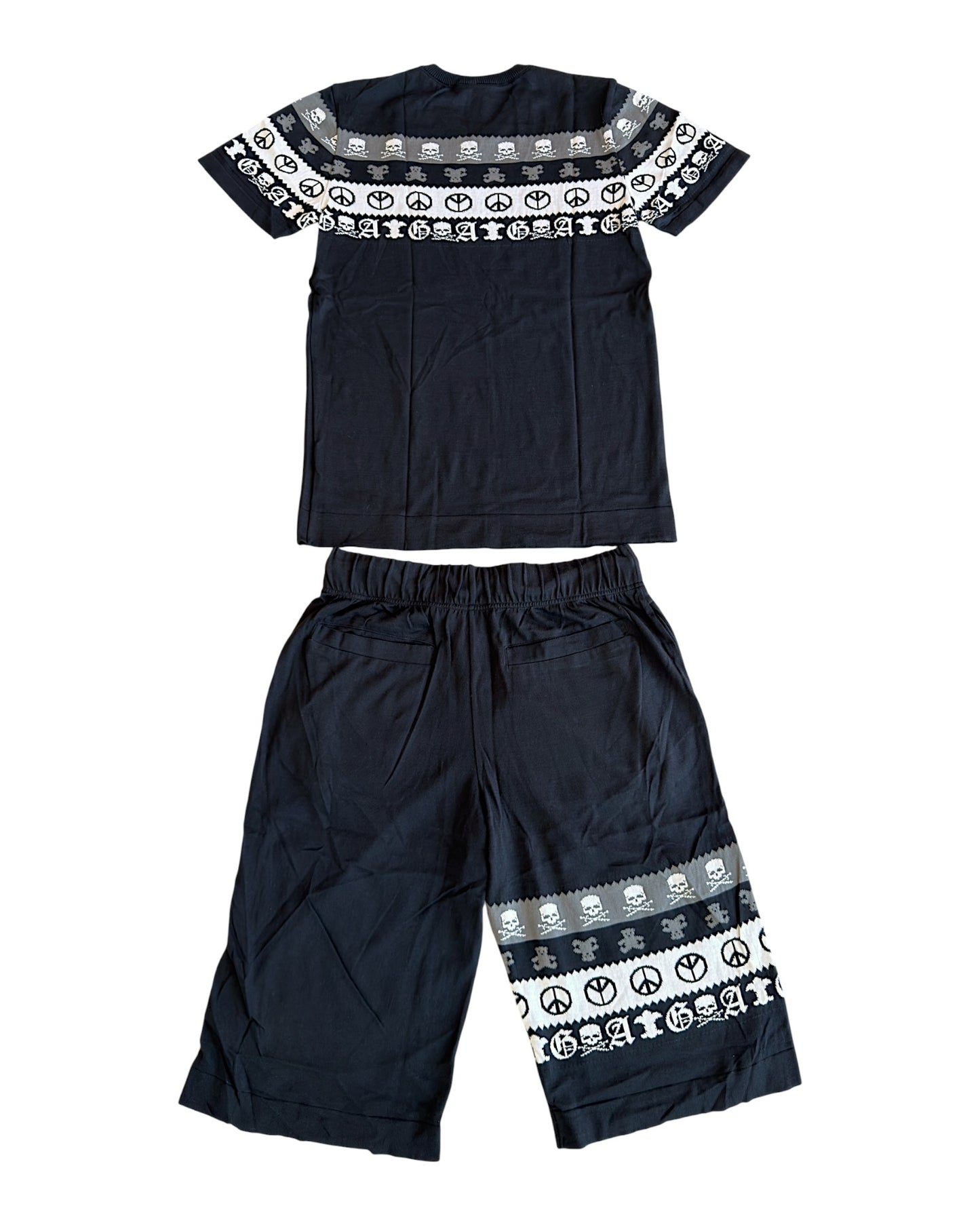 A&G Rock Fleur De Lis Skull Cotton/Silk Knit Shirt & Shorts Set