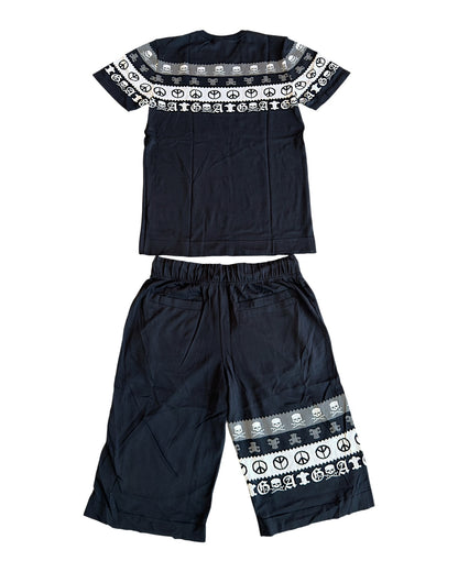 A&G Rock Fleur De Lis Skull Cotton/Silk Knit Shirt & Shorts Set