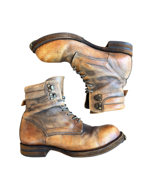 Miharayasuhiro 2000s Lace Up Combat Steel Toe Aged Leather Boots