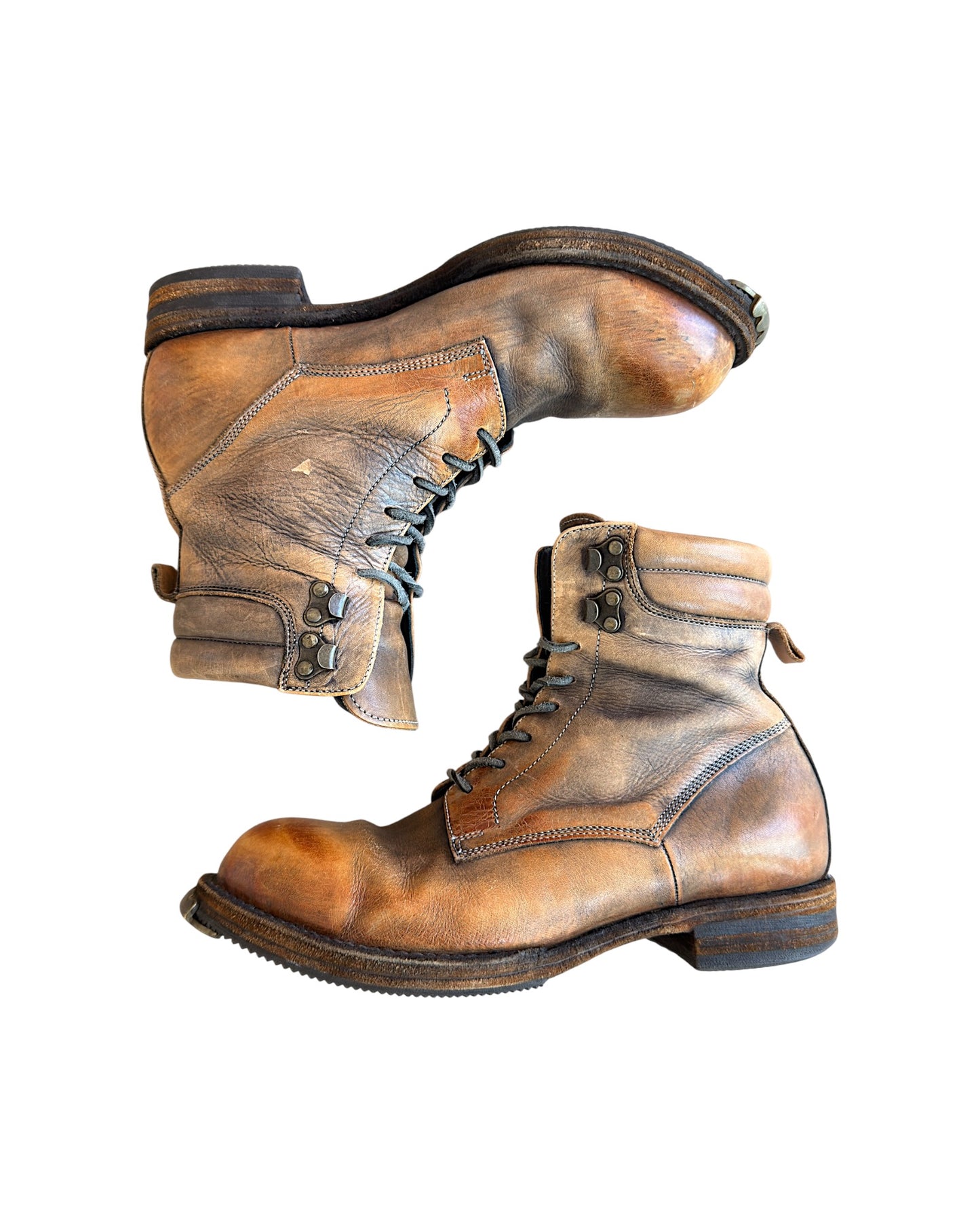 Miharayasuhiro 2000s Lace Up Combat Steel Toe Aged Leather Boots