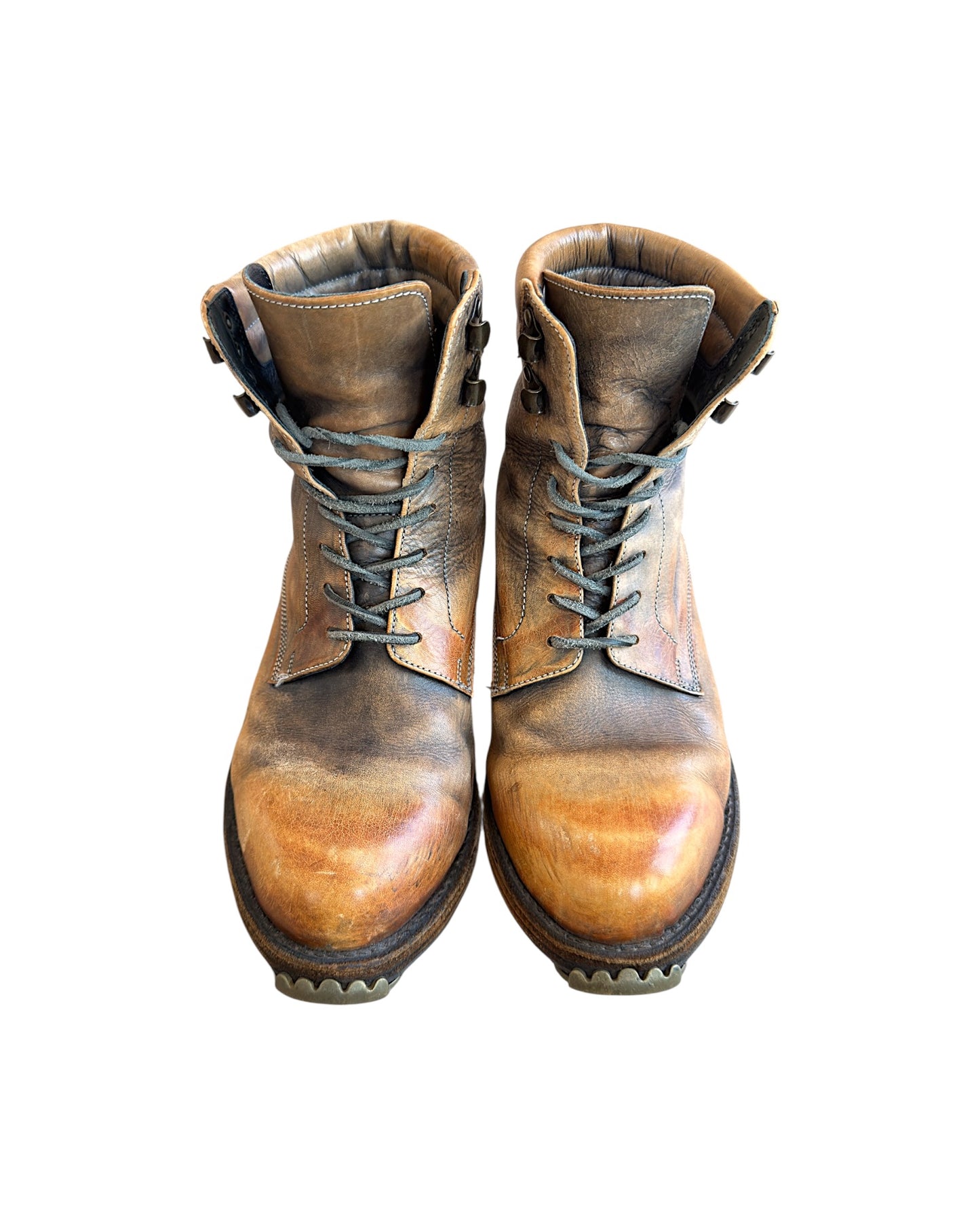 Miharayasuhiro 2000s Lace Up Combat Steel Toe Aged Leather Boots