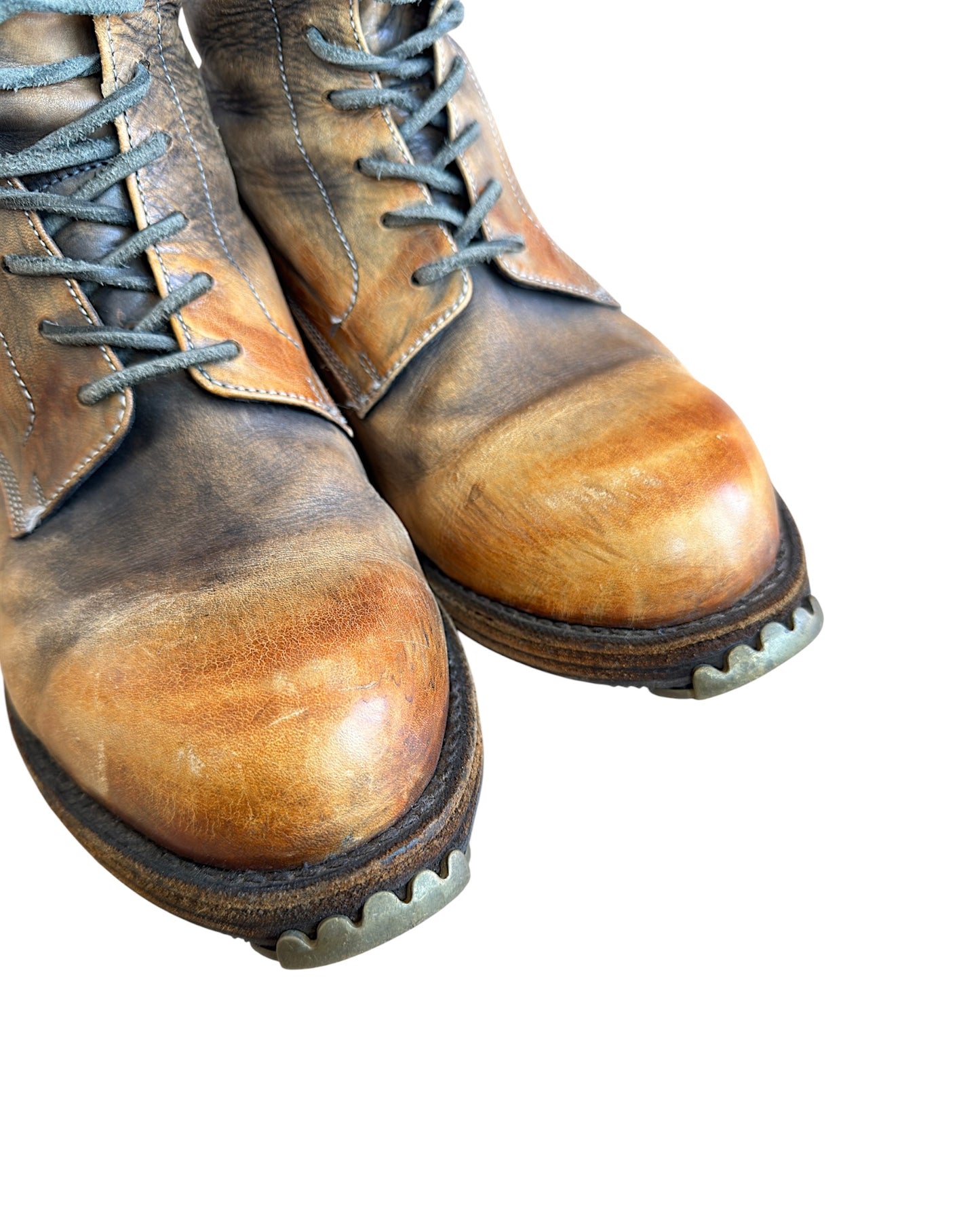 Miharayasuhiro 2000s Lace Up Combat Steel Toe Aged Leather Boots