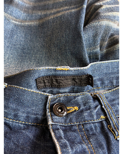 FUGA Black Whisker Blue Washed Distressed Flare Denim Jeans